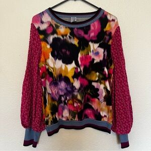 Bl^nk London Anthropologie Colorful Women's Eyelet Loose Sleeve Top Size Small